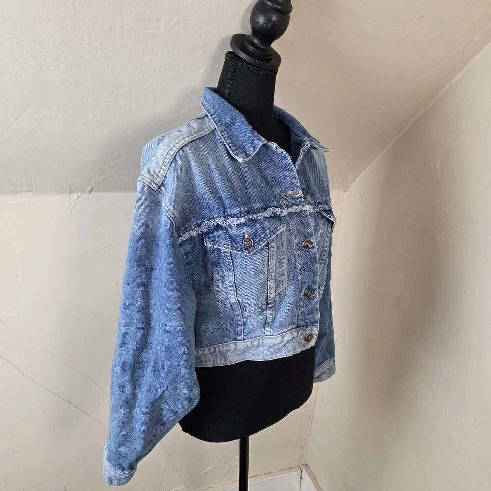 Free People Bedford Blue Denim Cropped Jean Jacket Women size S - Picture 8 of 15